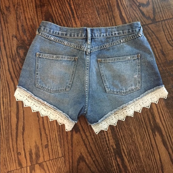 Free People denim shorts with lace trim!! - Picture 2 of 2